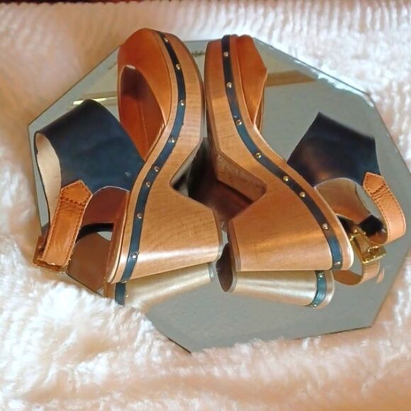 WKND Brown &Black Leather Studded Heels  38 = 7 - Picture 6 of 12